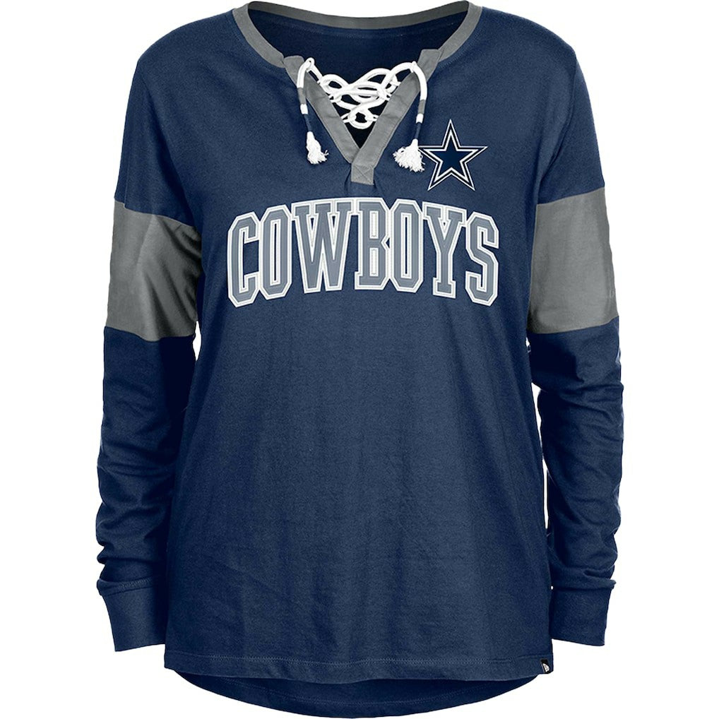 Dallas Cowboys New Era Women's Lace-Up Notch-Neck Long Sleeve T-Shirt Navy | NFL