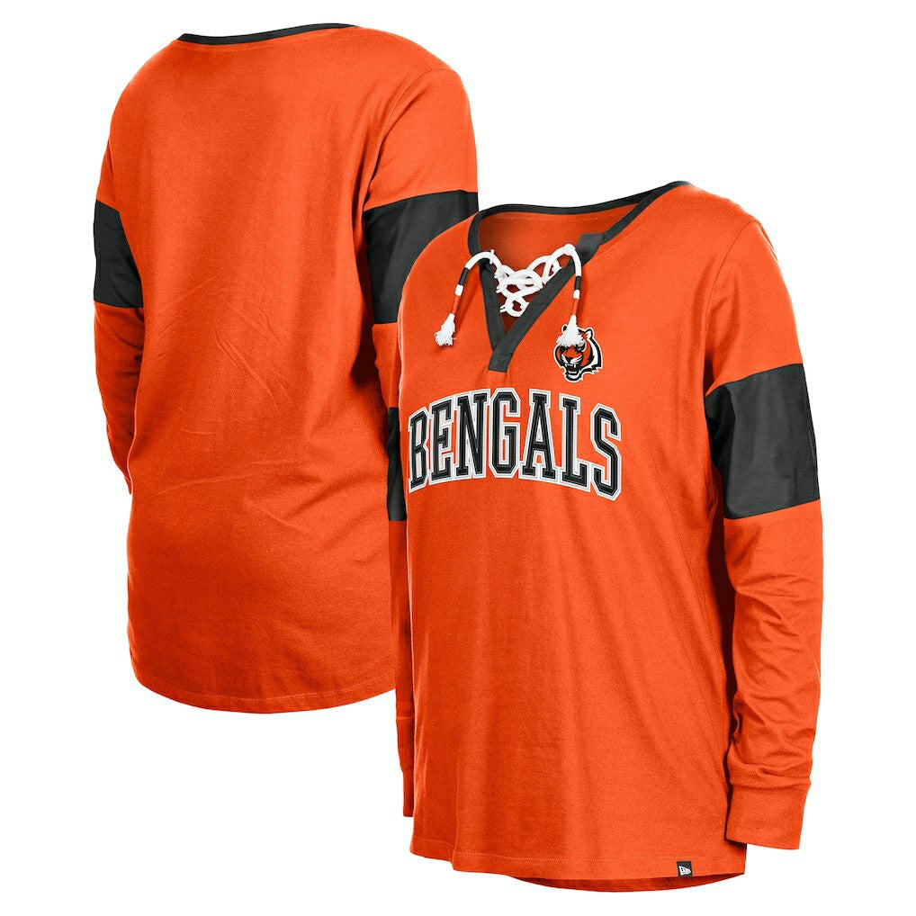 Cincinnati Bengals New Era Women's Lace-Up Notch-Neck Long Sleeve T-Shirt Orange | NFL