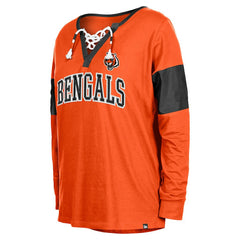 Cincinnati Bengals New Era Women's Lace-Up Notch-Neck Long Sleeve T-Shirt Orange | NFL