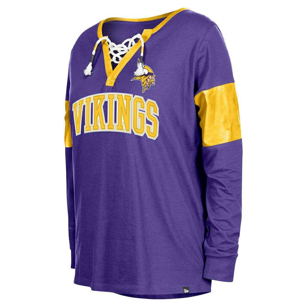 Minnesota Vikings New Era Women's Lace-Up Notch-Neck Long Sleeve T-Shirt Purple | NFL