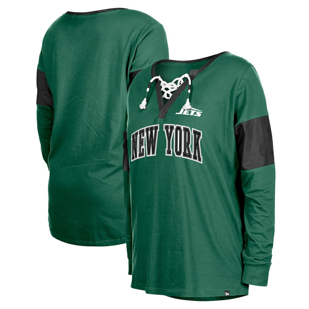 New York Jets New Era Women's Lace-Up Notch-Neck Long Sleeve T-Shirt Green | NFL