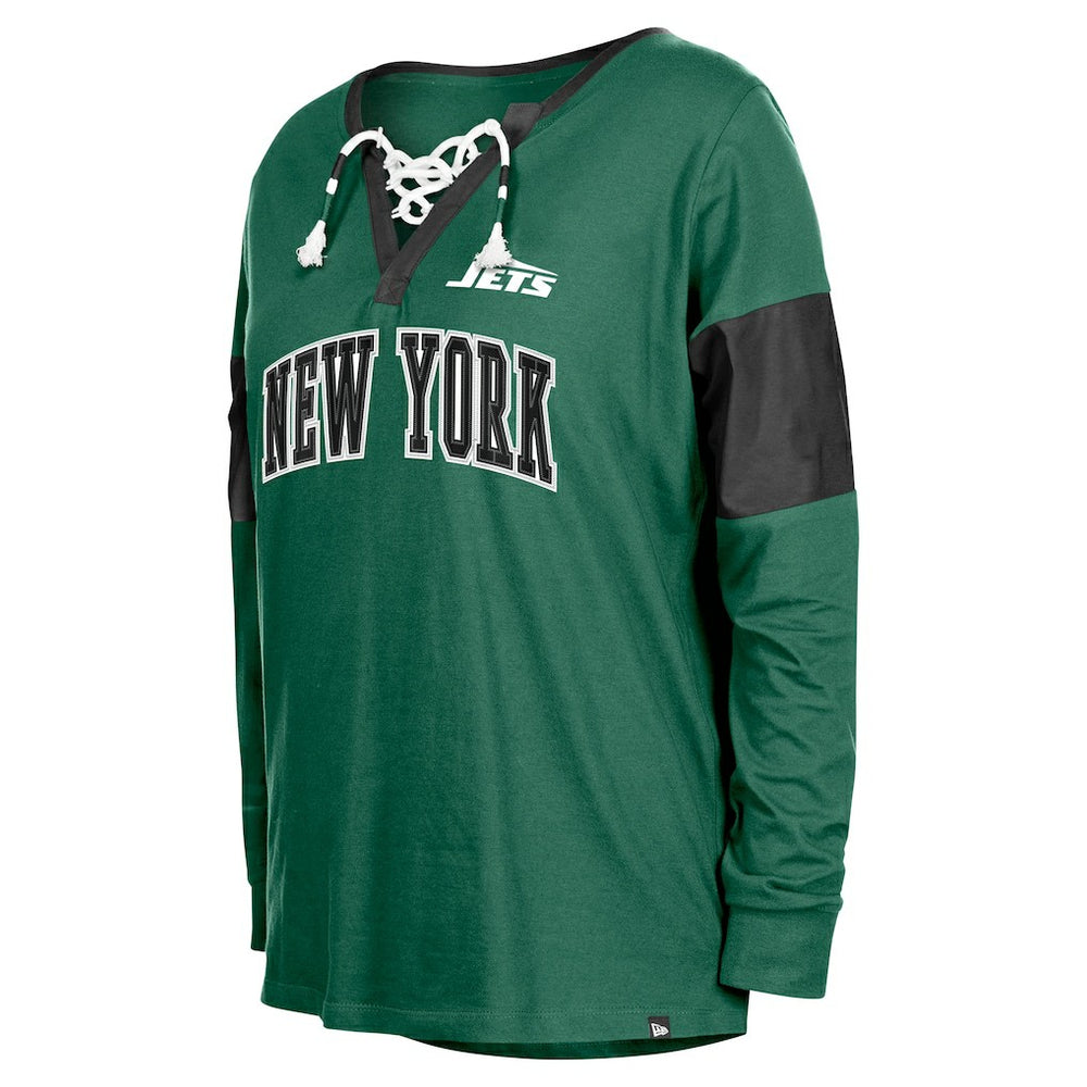 New York Jets New Era Women's Lace-Up Notch-Neck Long Sleeve T-Shirt Green | NFL