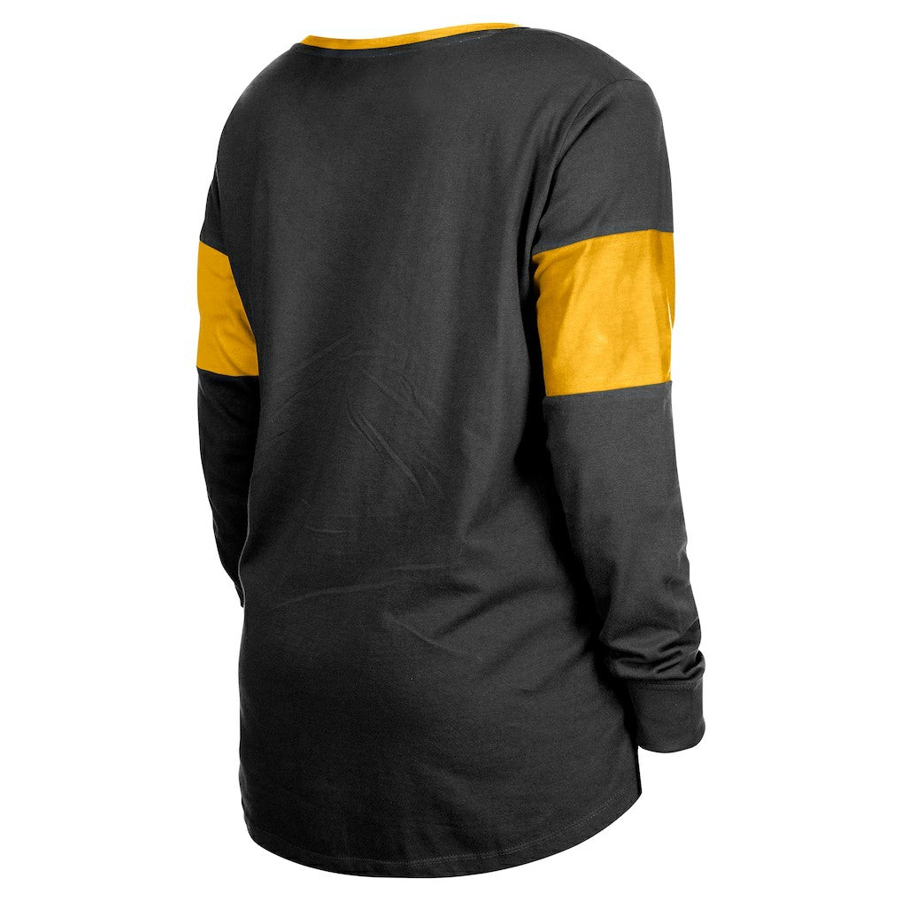 Pittsburgh Steelers New Era Women's Lace-Up Notch-Neck Long Sleeve T-Shirt Black | NFL