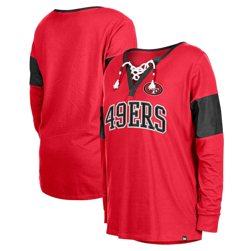 San Francisco 49ers New Era Women's Lace-Up Notch-Neck Long Sleeve T-Shirt Scarlet | NFL
