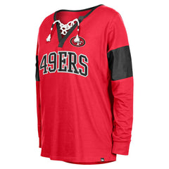 San Francisco 49ers New Era Women's Lace-Up Notch-Neck Long Sleeve T-Shirt Scarlet | NFL