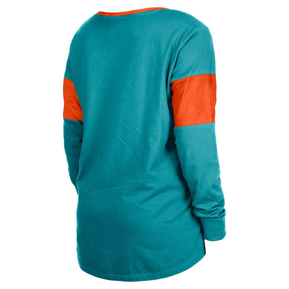 Miami Dolphins New Era Women's Lace-Up Notch-Neck Long Sleeve T-Shirt Aqua | NFL