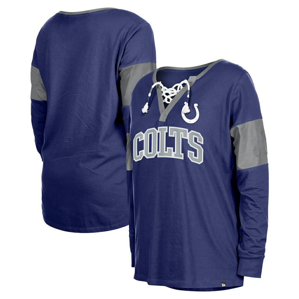 Indianapolis Colts New Era Women's Lace-Up Notch-Neck Long Sleeve T-Shirt Royal | NFL