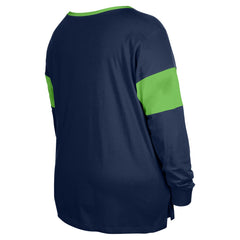 Seattle Seahawks New Era Women's Plus Size Lace-Up Notch Neck Long Sleeve T-Shirt  College Navy | NFL