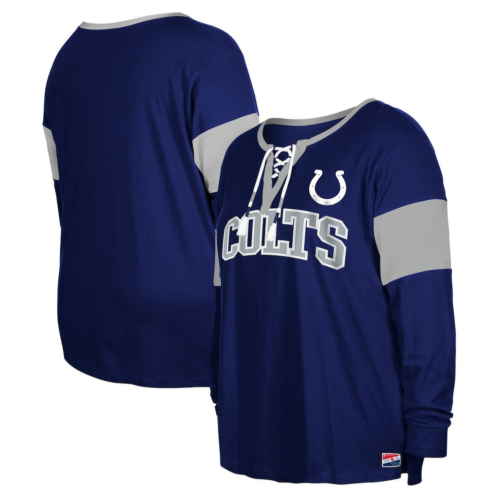 Indianapolis Colts New Era Women's Plus Size Lace-Up Notch Neck Long Sleeve T-Shirt  Royal | NFL