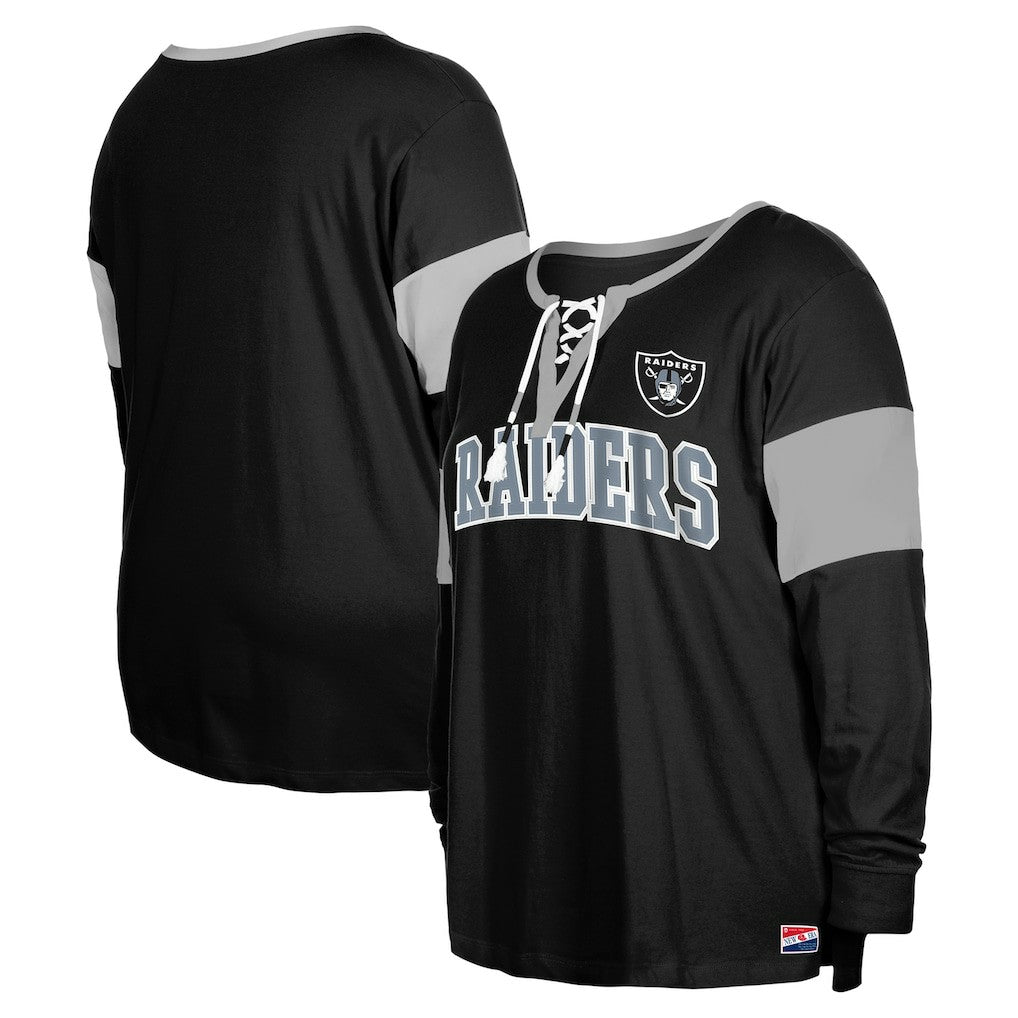 Las Vegas Raiders New Era Women's Plus Size Lace-Up Notch Neck Long Sleeve T-Shirt  Black | NFL