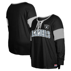 Las Vegas Raiders New Era Women's Plus Size Lace-Up Notch Neck Long Sleeve T-Shirt  Black | NFL