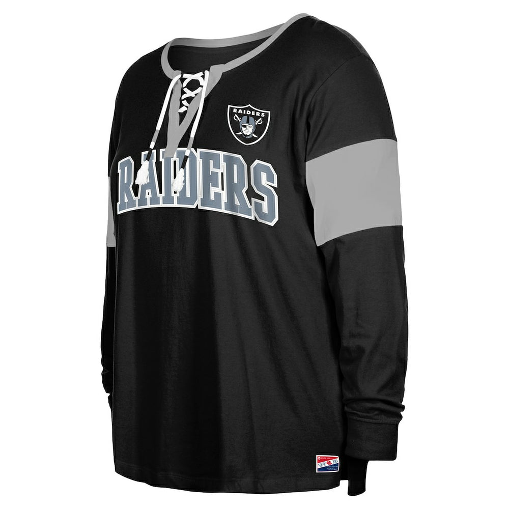 Las Vegas Raiders New Era Women's Plus Size Lace-Up Notch Neck Long Sleeve T-Shirt  Black | NFL