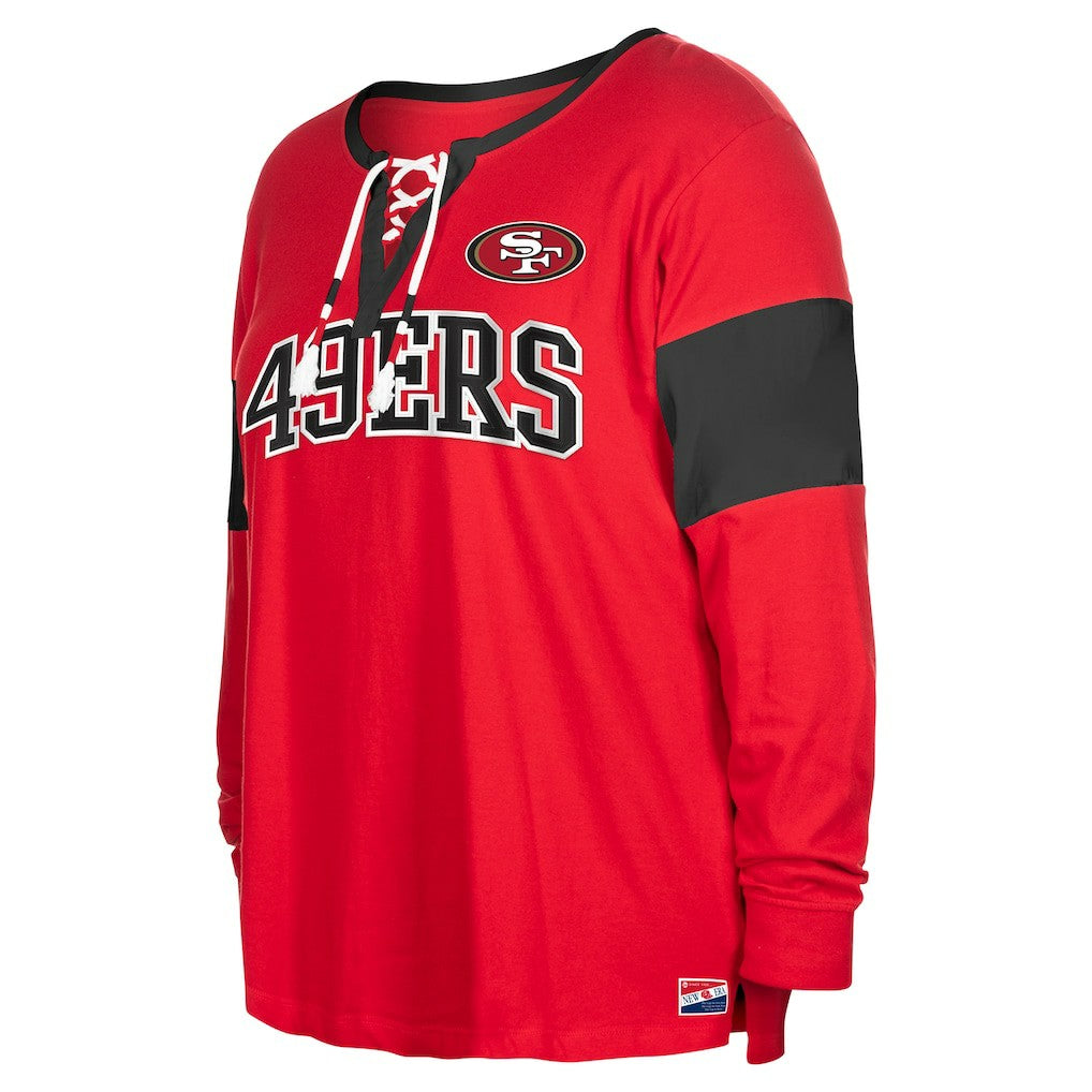 San Francisco 49ers New Era Women's Plus Size Lace-Up Notch Neck Long Sleeve T-Shirt  Scarlet | NFL