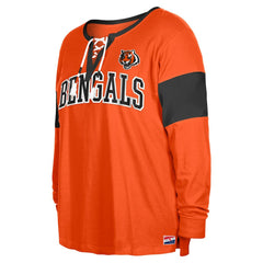 Cincinnati Bengals New Era Women's Plus Size Lace-Up Notch Neck Long Sleeve T-Shirt  Orange | NFL