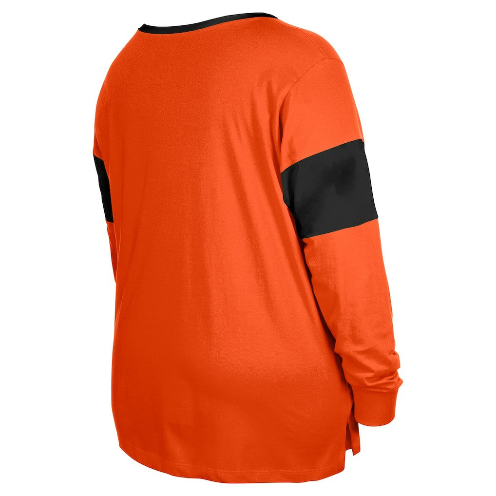 Cincinnati Bengals New Era Women's Plus Size Lace-Up Notch Neck Long Sleeve T-Shirt  Orange | NFL