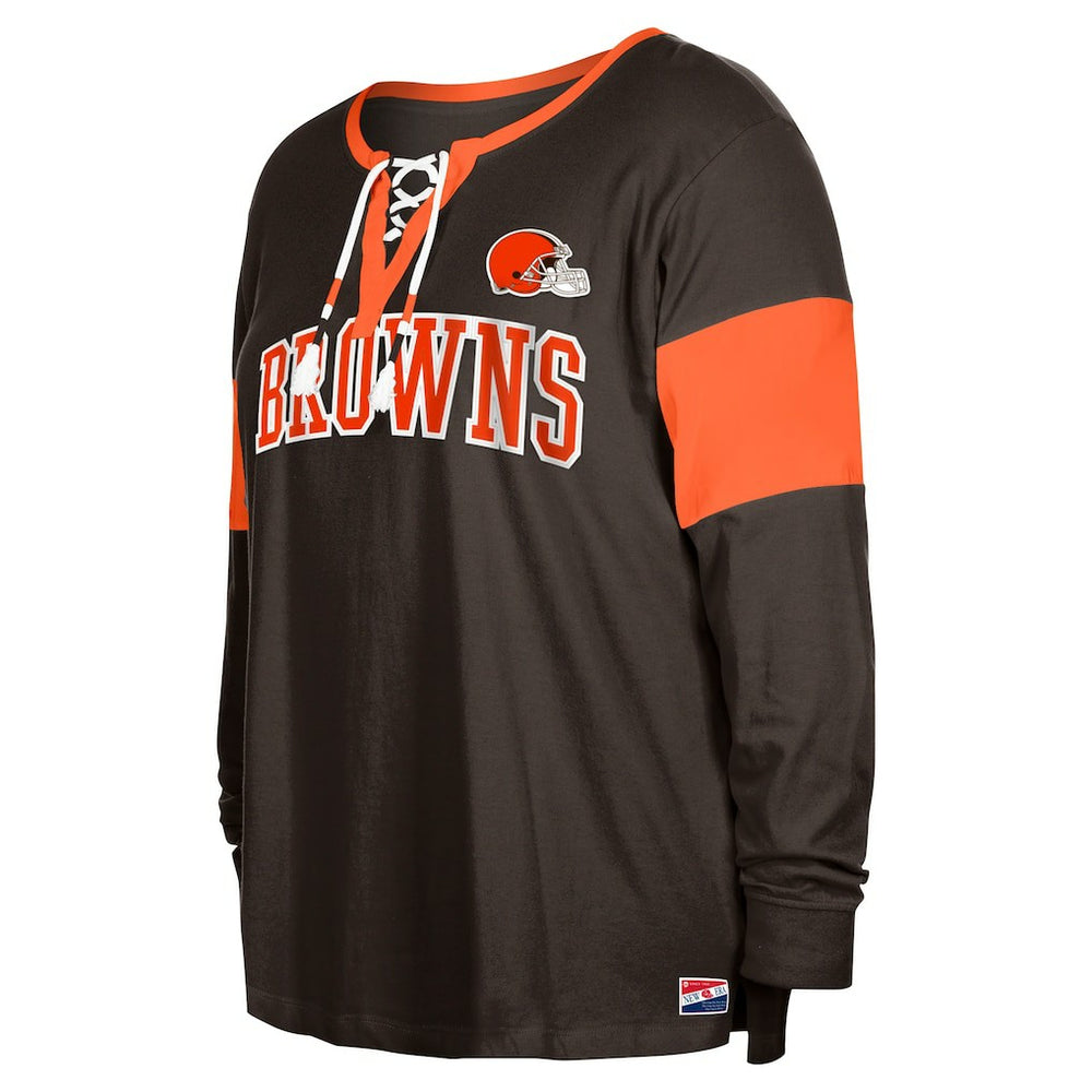 Cleveland Browns New Era Women's Plus Size Lace-Up Notch Neck Long Sleeve T-Shirt  Brown | NFL