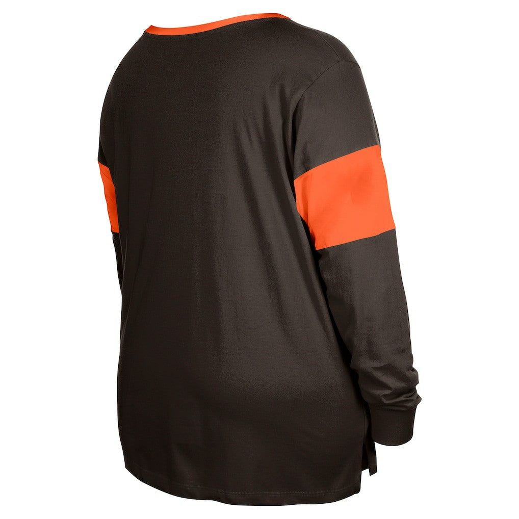 Cleveland Browns New Era Women's Plus Size Lace-Up Notch Neck Long Sleeve T-Shirt  Brown | NFL