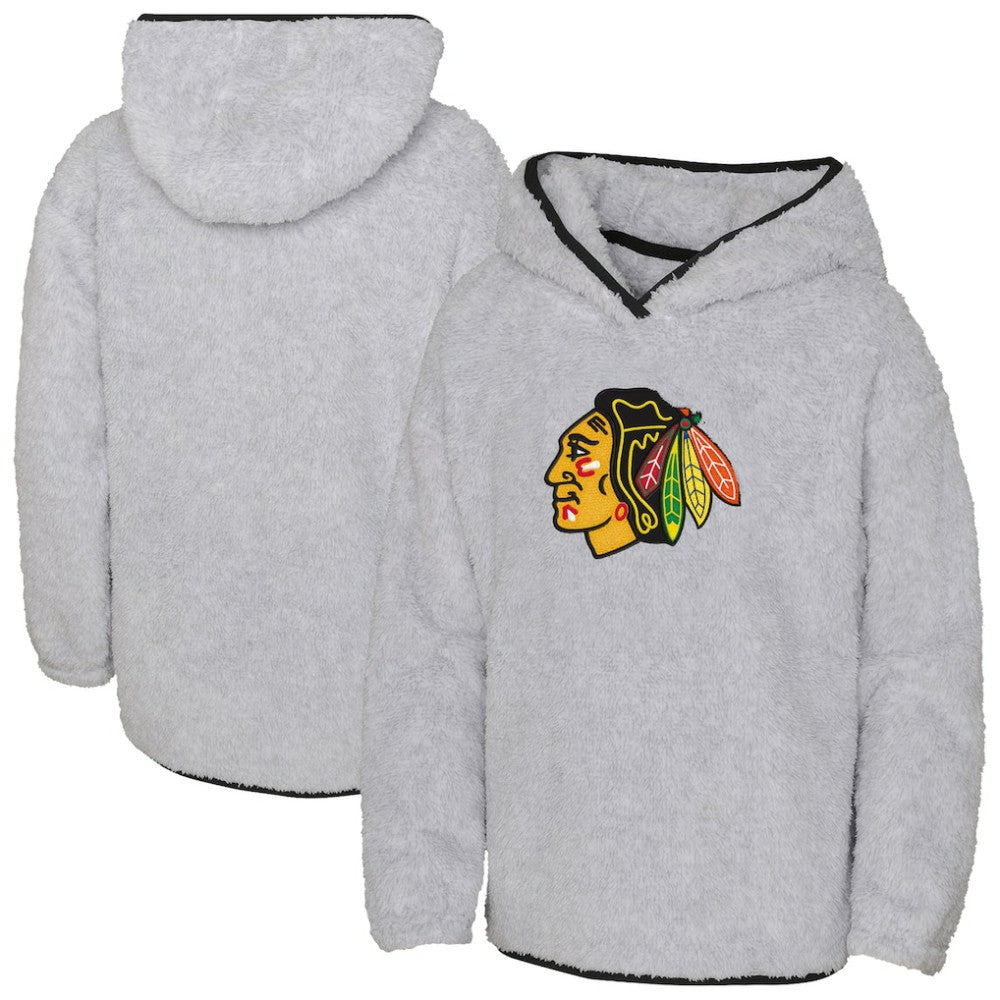 Chicago Blackhawks Girls Youth Ultimate Teddy Fleece Pullover Hoodie - Heather Gray - NHL