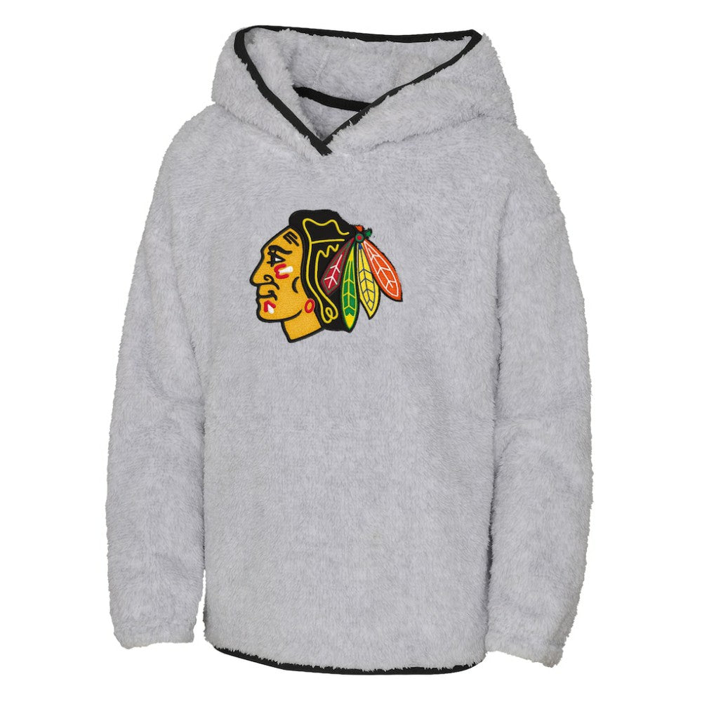 Chicago Blackhawks Girls Youth Ultimate Teddy Fleece Pullover Hoodie - Heather Gray - NHL