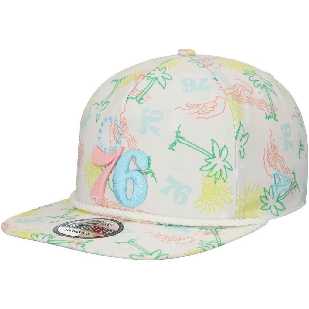 Philadelphia 76ers Palm Trees and Waves Golfer Adjustable Hat White - NBA