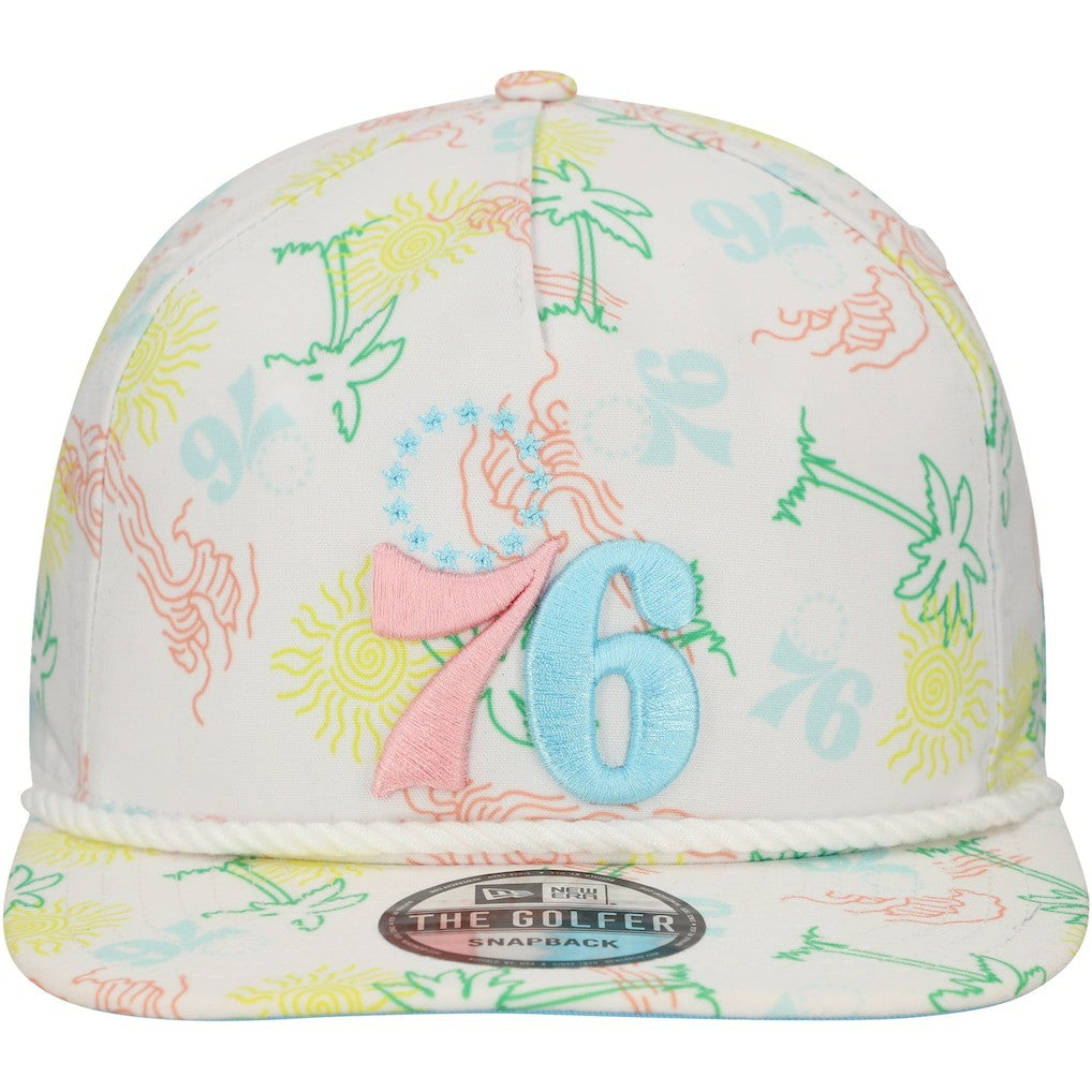 Philadelphia 76ers Palm Trees and Waves Golfer Adjustable Hat White - NBA