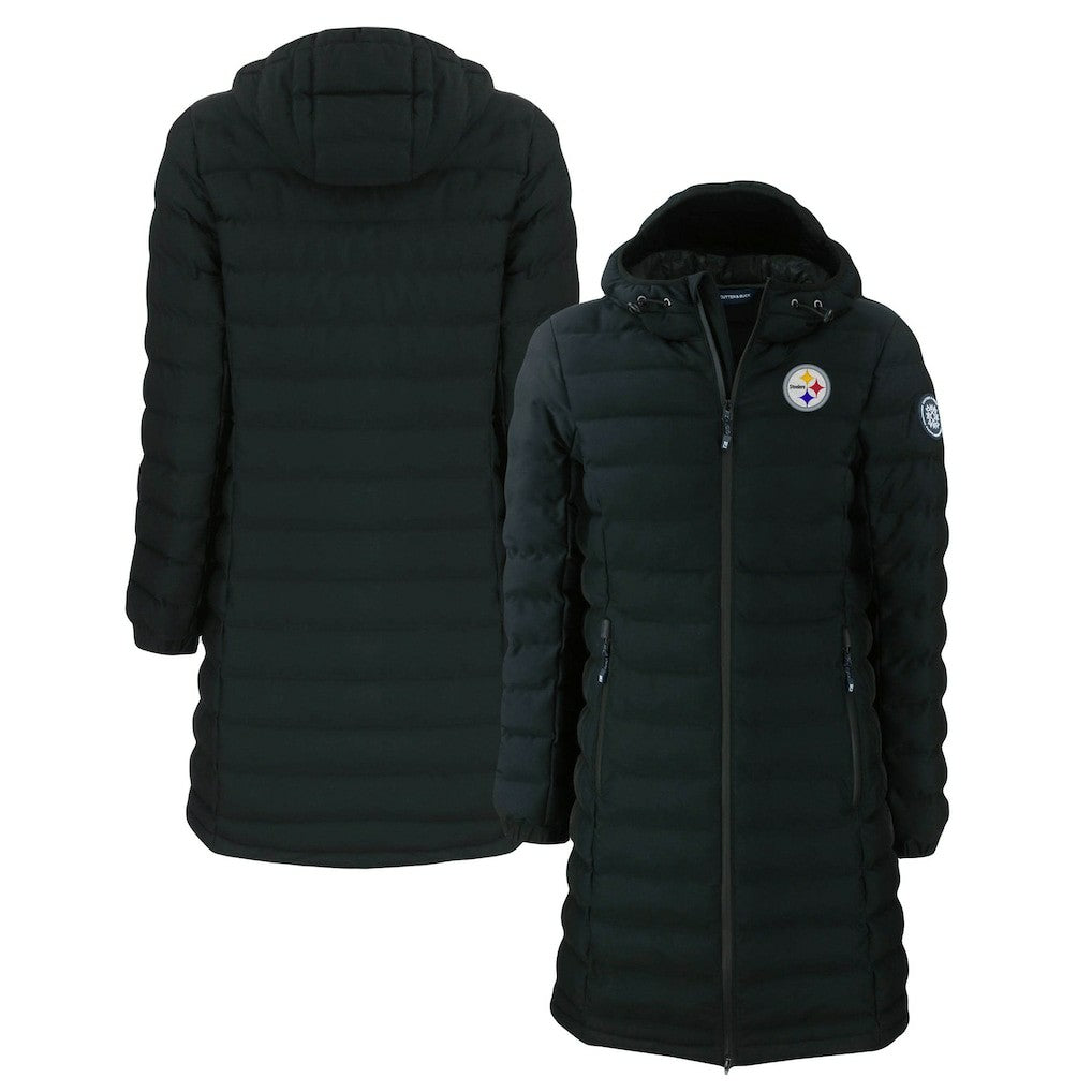 Pittsburgh Steelers Cutter & Buck Women's Mission Ridge Repreve Eco Insulated Long Full-Zip Puffer Jacket Black | NFL