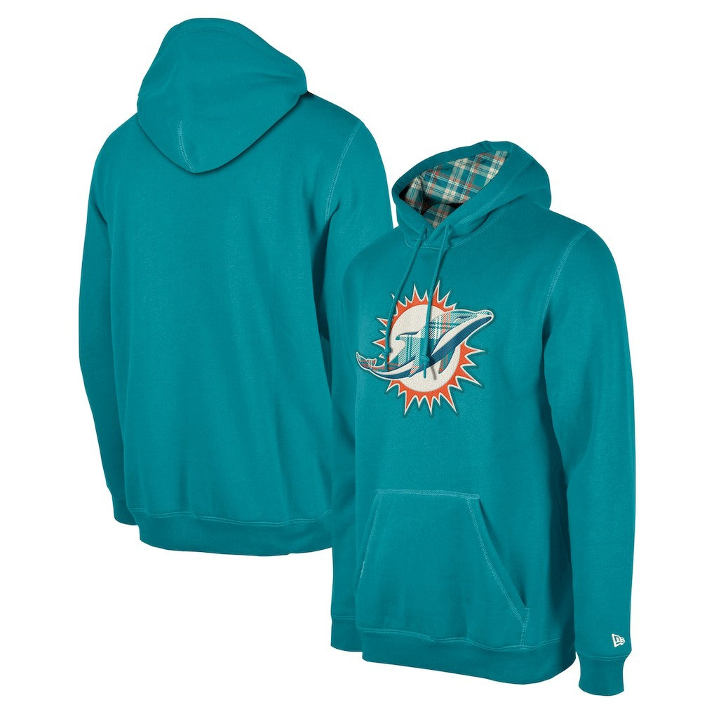 Miami Dolphins New Era 3rd Down Plaid Pullover Hoodie Teal | NFL