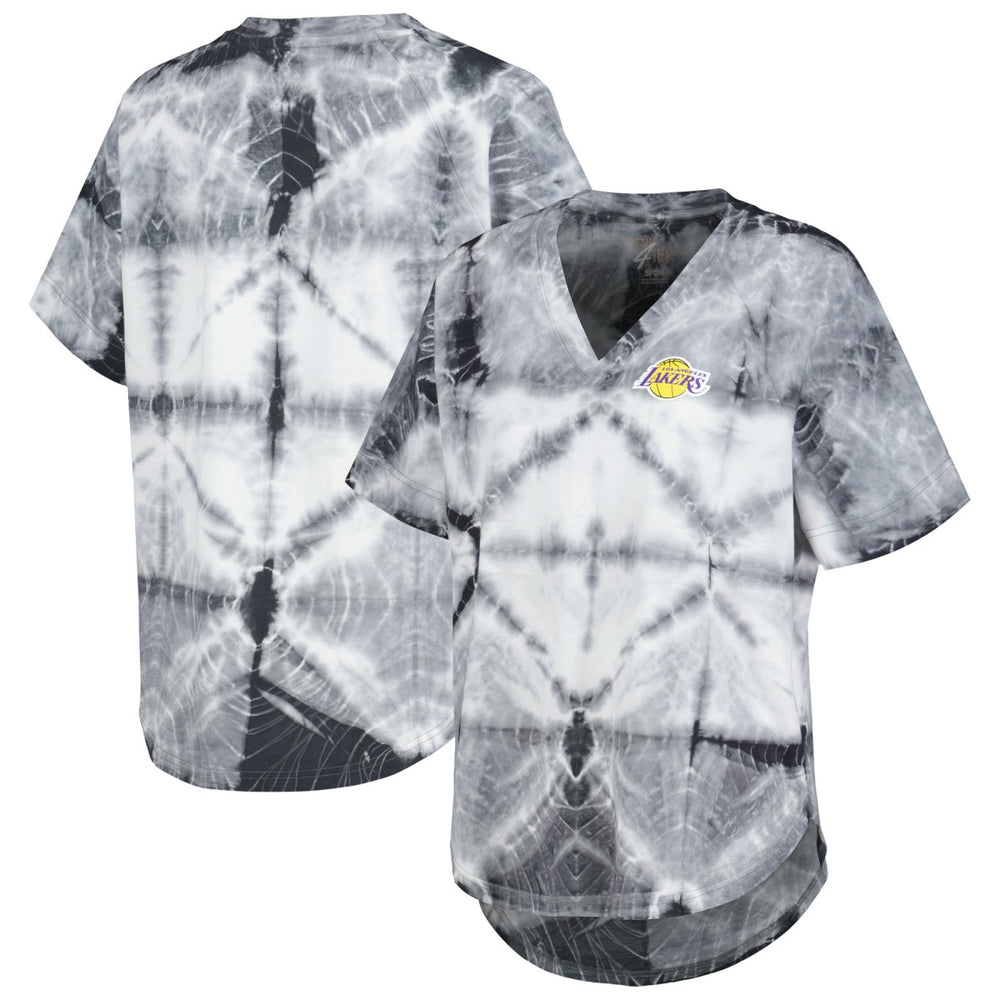 Los Angeles Lakers G-III 4Her by Carl Banks Women's Tournament Raglan Oversized Tie-Dye V-Neck T-Shirt Black - NBA