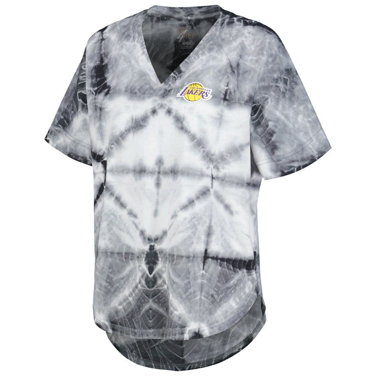 Los Angeles Lakers G-III 4Her by Carl Banks Women's Tournament Raglan Oversized Tie-Dye V-Neck T-Shirt Black - NBA