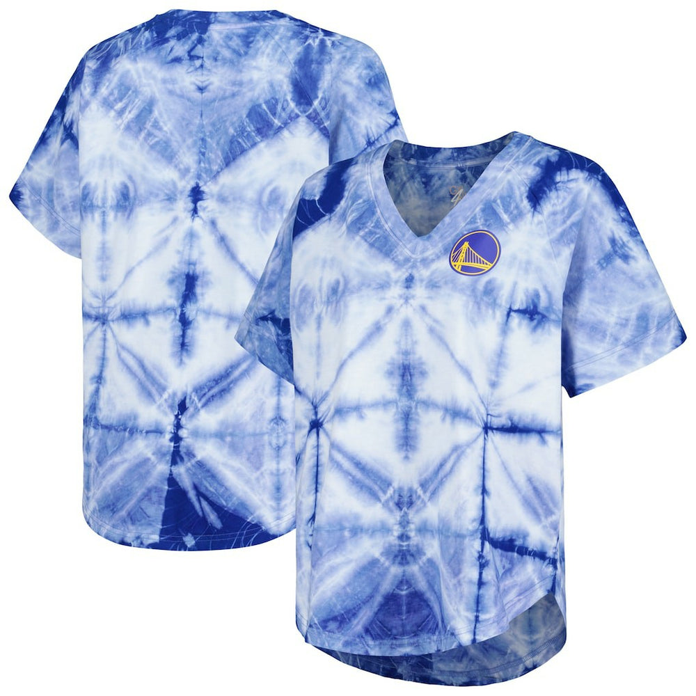 Golden State Warriors G-III 4Her by Carl Banks Women's Tournament Raglan Oversized Tie-Dye V-Neck T-Shirt Royal - NBA