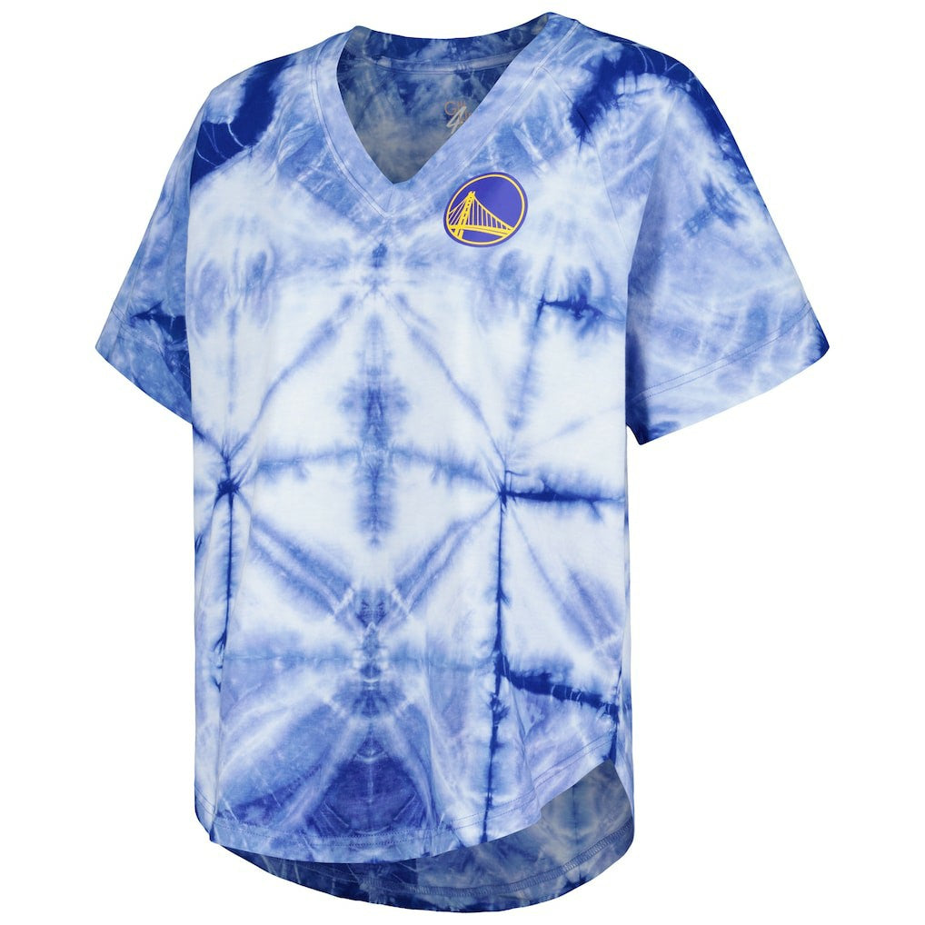 Golden State Warriors G-III 4Her by Carl Banks Women's Tournament Raglan Oversized Tie-Dye V-Neck T-Shirt Royal - NBA