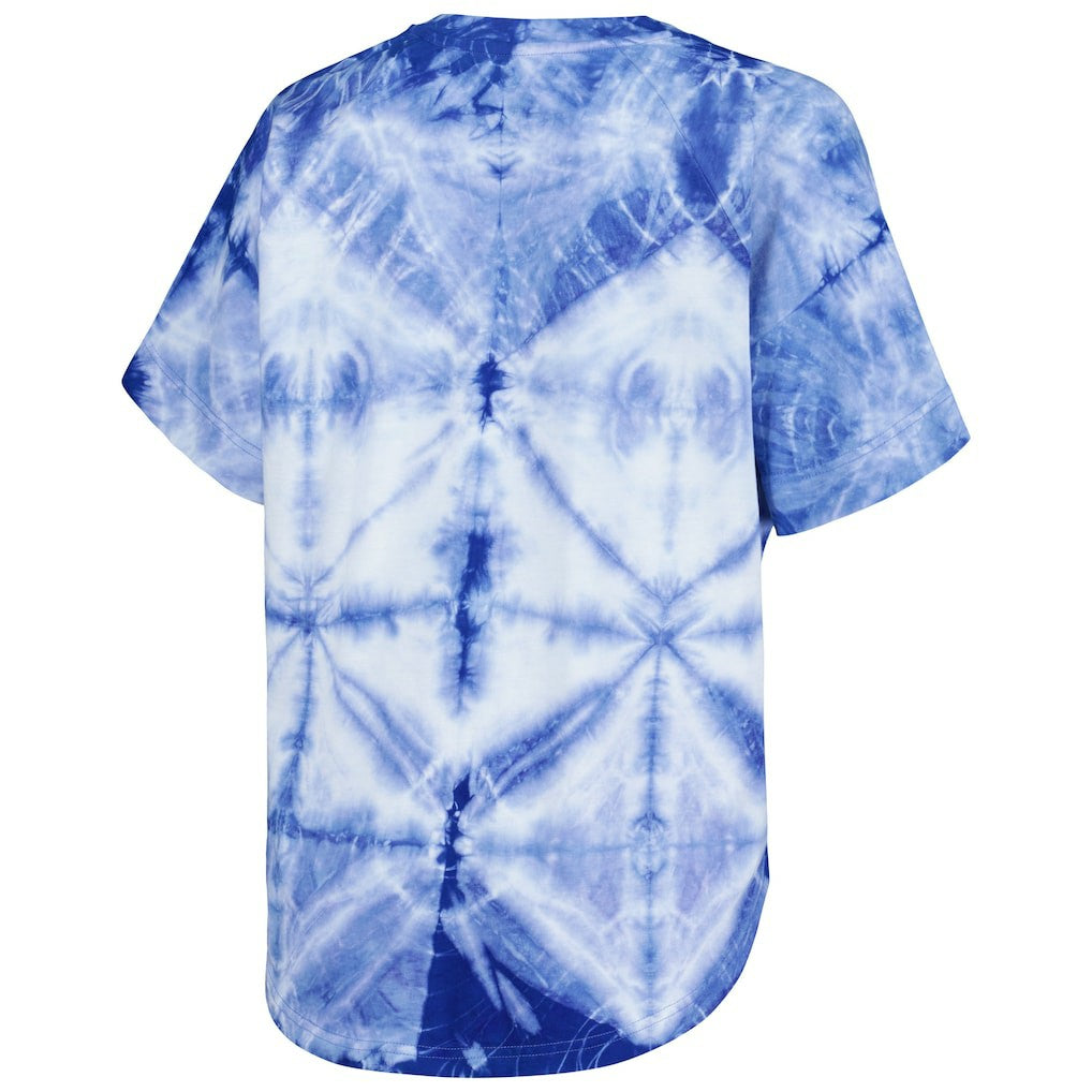 Golden State Warriors G-III 4Her by Carl Banks Women's Tournament Raglan Oversized Tie-Dye V-Neck T-Shirt Royal - NBA