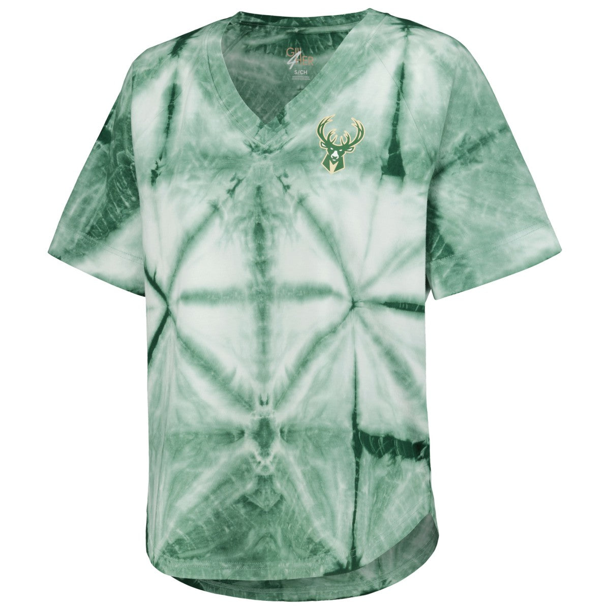 Milwaukee Bucks G-III 4Her by Carl Banks Women's Tournament Raglan Oversized Tie-Dye V-Neck T-Shirt Hunter Green - NBA