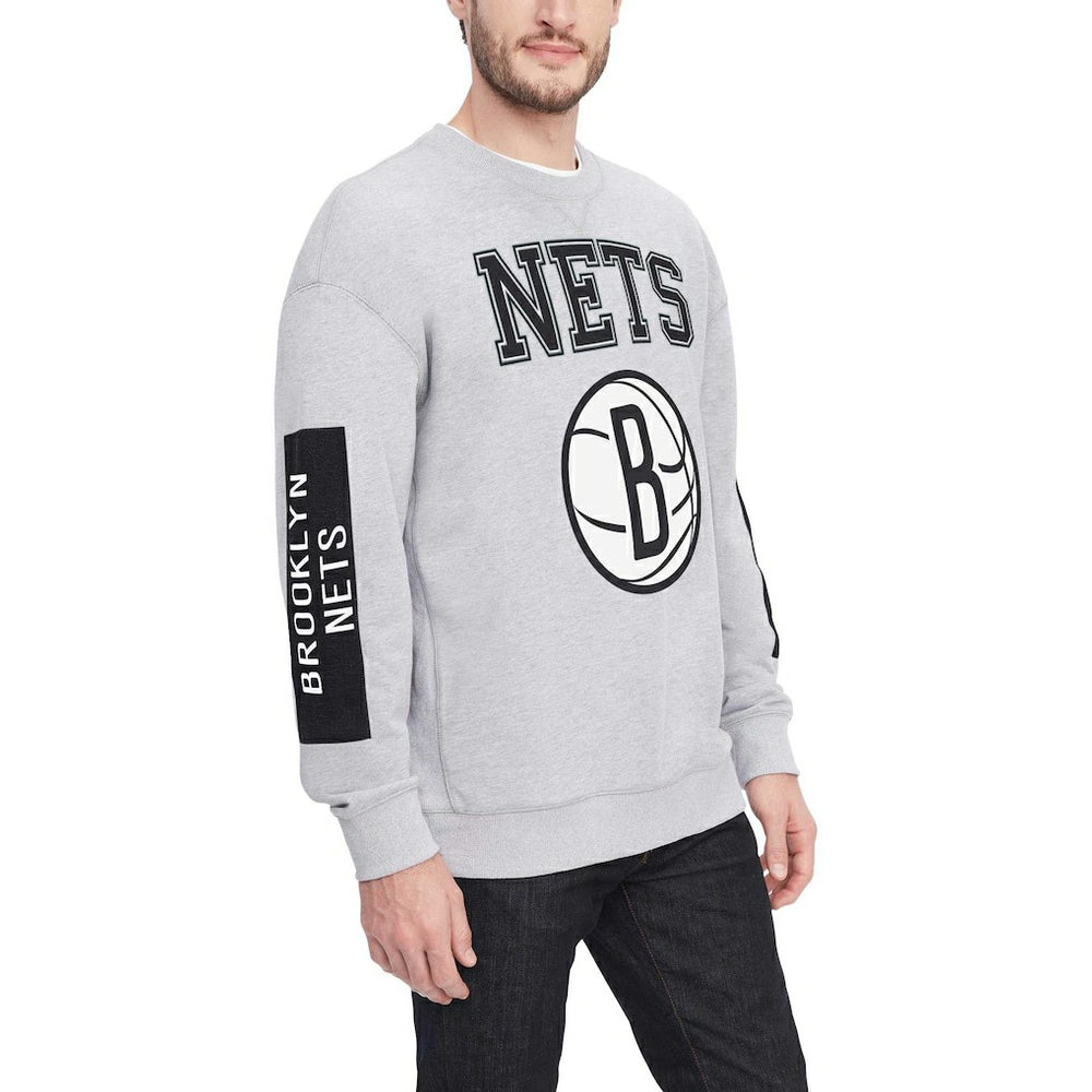 Brooklyn Nets Tommy Jeans Hayes Crew Neck Pullover Sweatshirt Heather Gray - NBA
