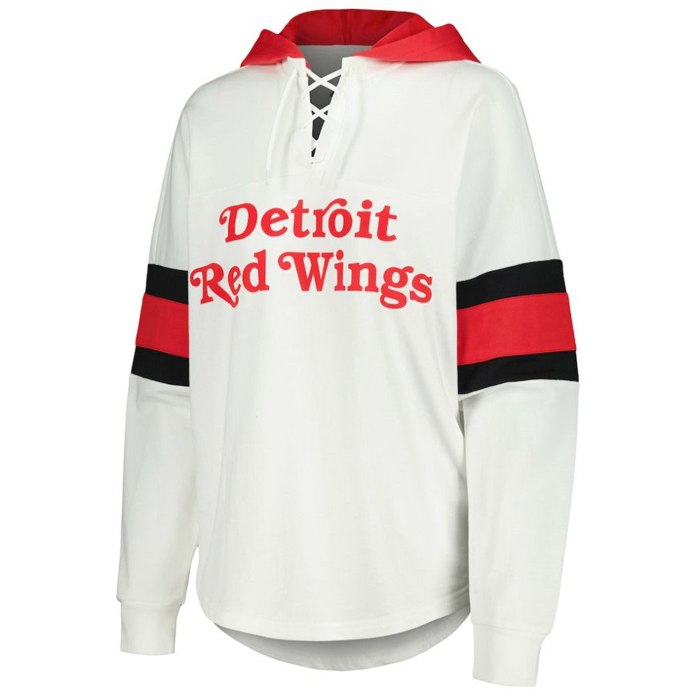 Detroit Red Wings G-III 4Her by Carl Banks Women's Goal Zone Long Sleeve Lace-Up Hoodie T-Shirt - White/Red - NHL