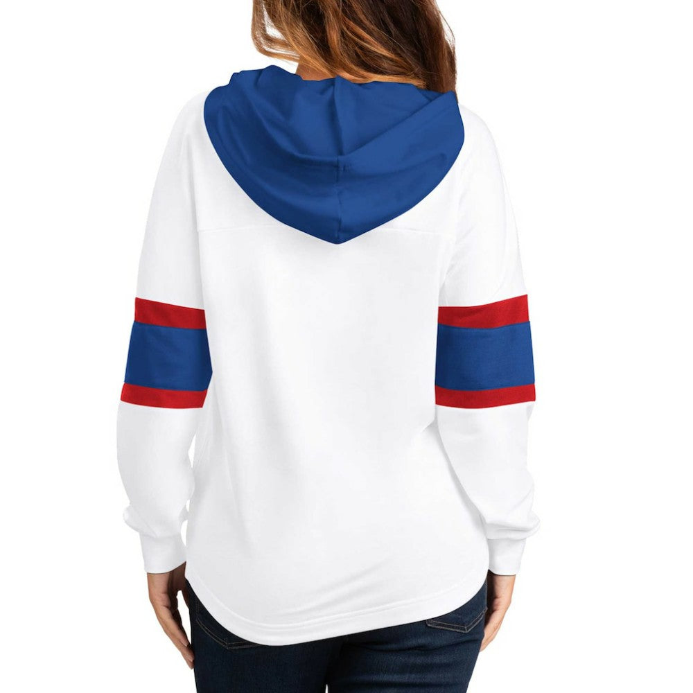 New York Rangers G-III 4Her by Carl Banks Women's Goal Zone Long Sleeve Lace-Up Hoodie T-Shirt - White/Blue - NHL