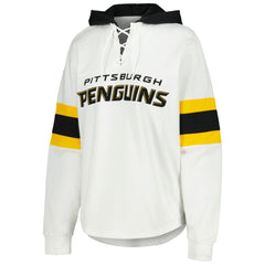 Pittsburgh Penguins G-III 4Her by Carl Banks Women's Goal Zone Long Sleeve Lace-Up Hoodie T-Shirt - White/Black - NHL