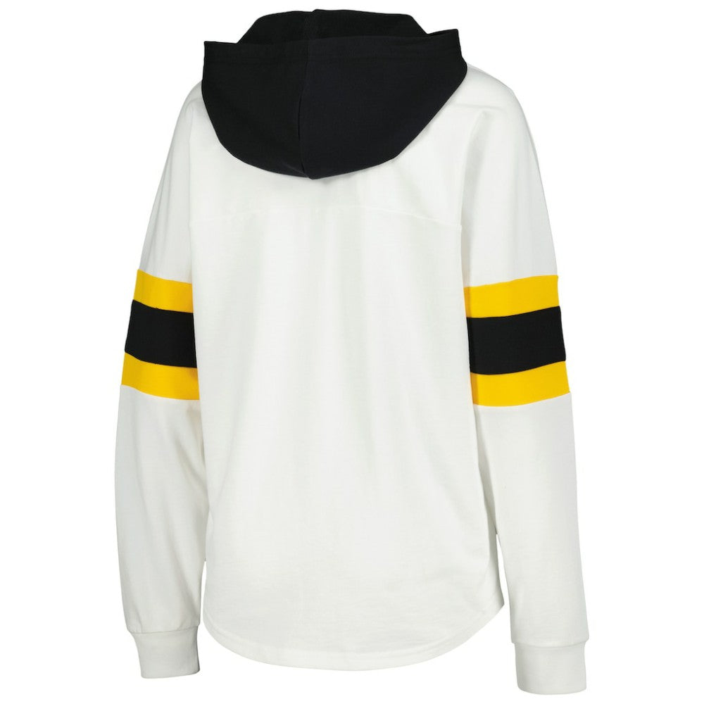 Pittsburgh Penguins G-III 4Her by Carl Banks Women's Goal Zone Long Sleeve Lace-Up Hoodie T-Shirt - White/Black - NHL