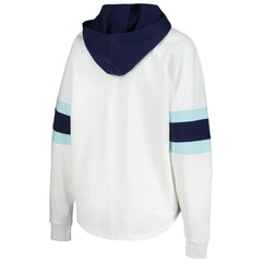 Seattle Kraken G-III 4Her by Carl Banks Women's Goal Zone Long Sleeve Lace-Up Hoodie T-Shirt - White/Deep Sea Blue - NHL
