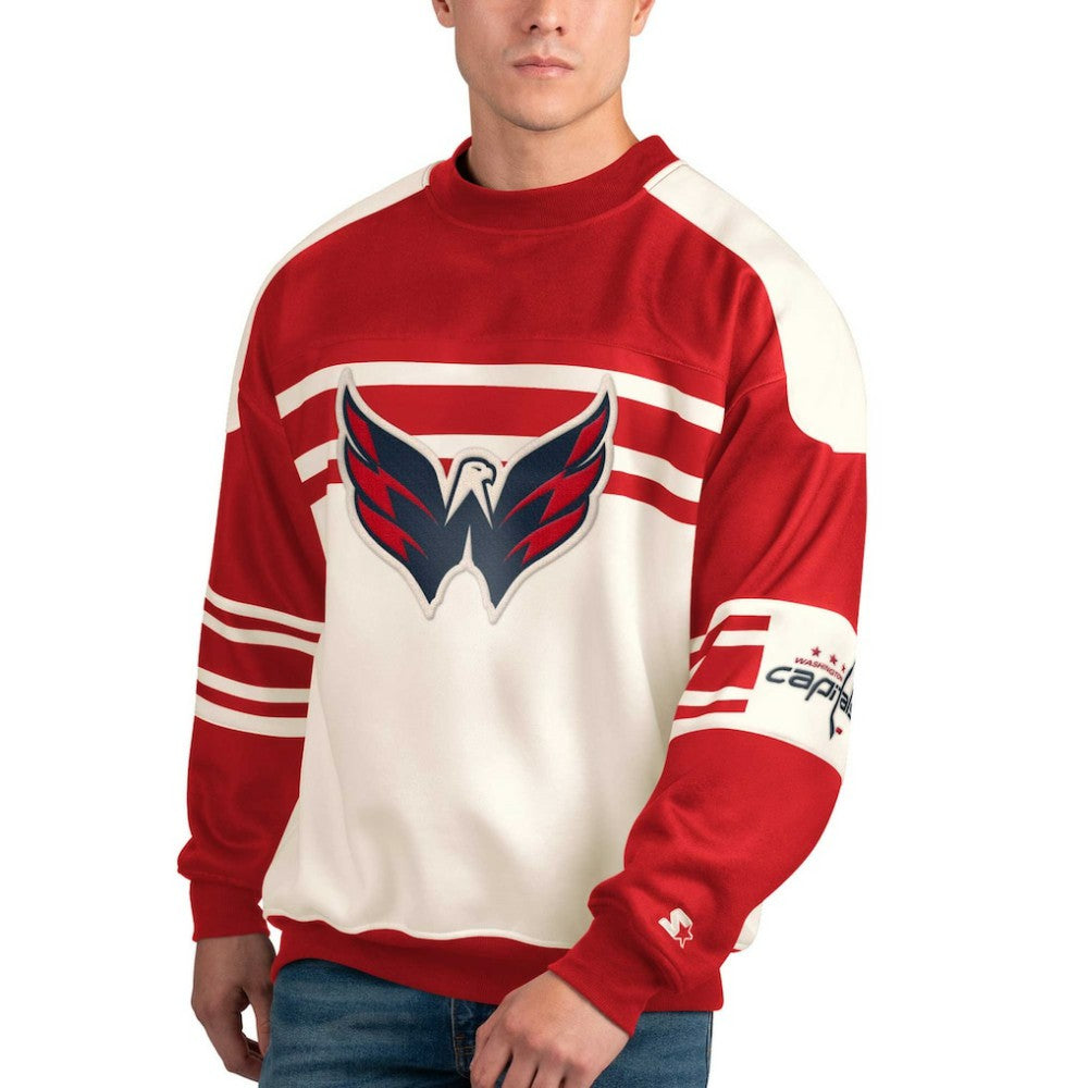 Washington Capitals Starter Defense Fleece Crewneck Pullover Sweatshirt - White - NHL