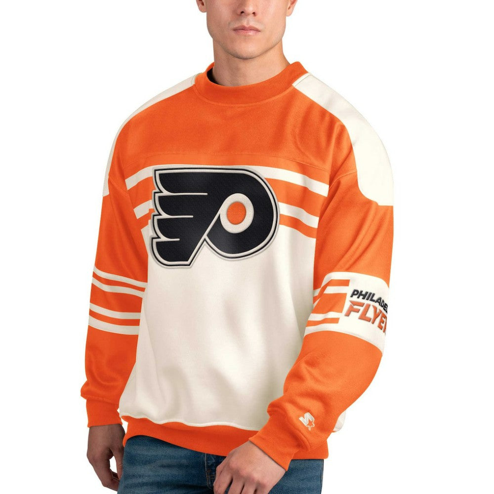 Philadelphia Flyers Starter Defense Fleece Crewneck Pullover Sweatshirt - White - NHL
