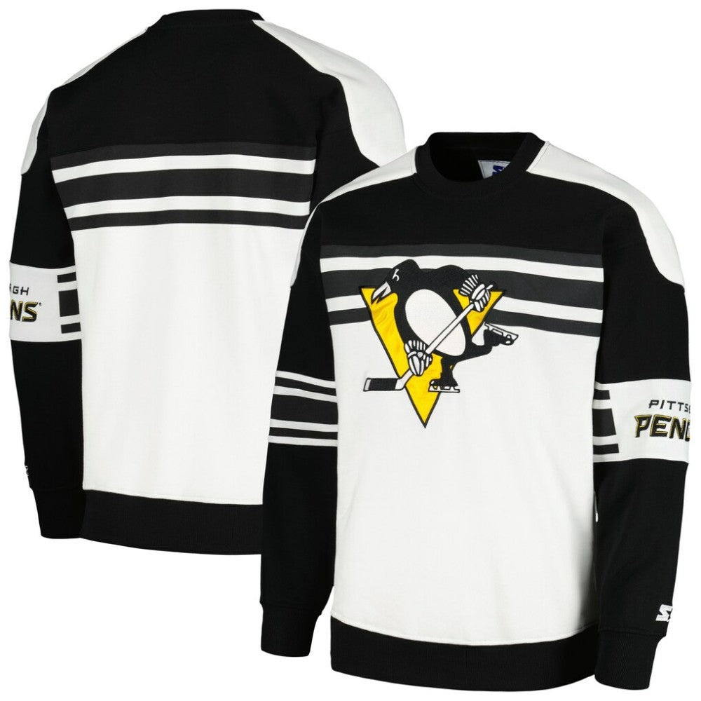 Pittsburgh Penguins Starter Defense Fleece Crewneck Pullover Sweatshirt - White - NHL