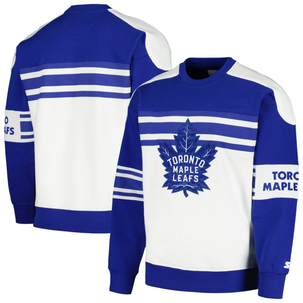 Toronto Maple Leafs Starter Defense Fleece Crewneck Pullover Sweatshirt - White - NHL