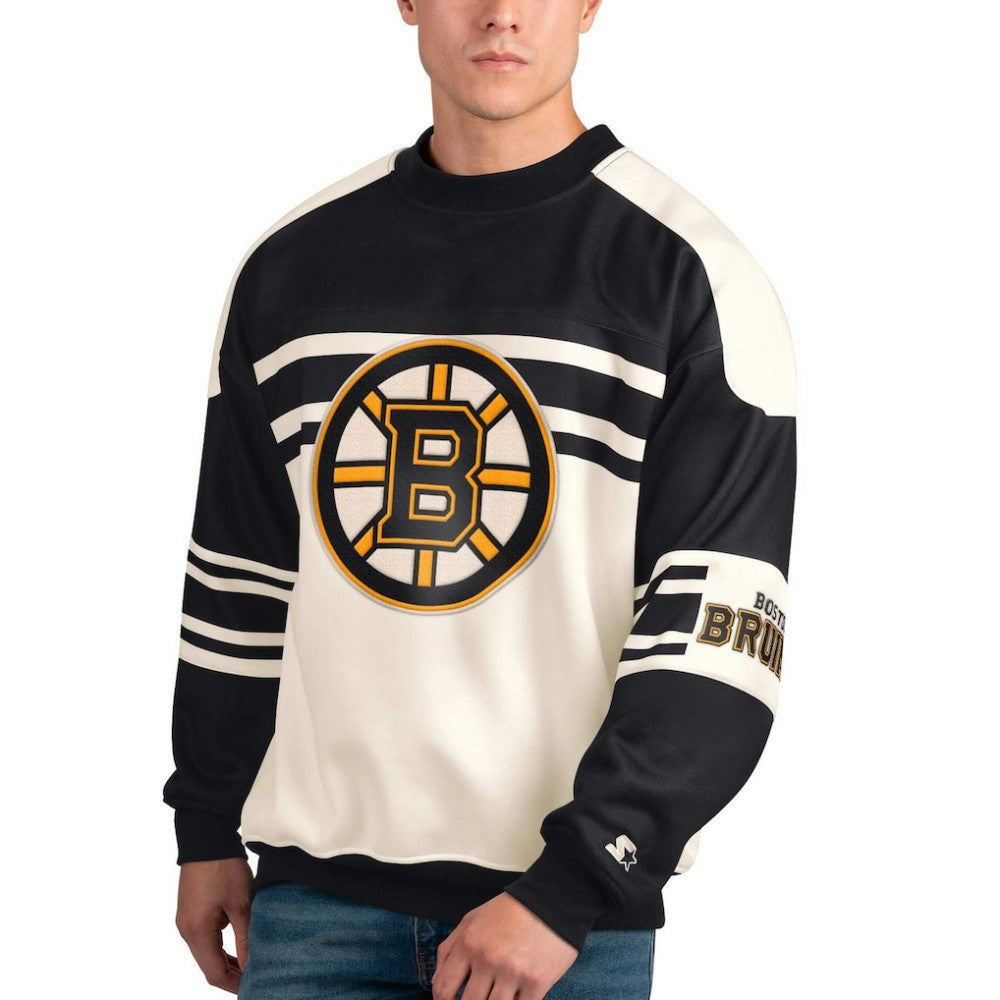 Boston Bruins Starter Defense Fleece Crewneck Pullover Sweatshirt - White - NHL