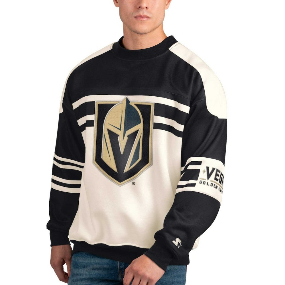 Vegas Golden Knights Starter Defense Fleece Crewneck Pullover Sweatshirt - White - NHL