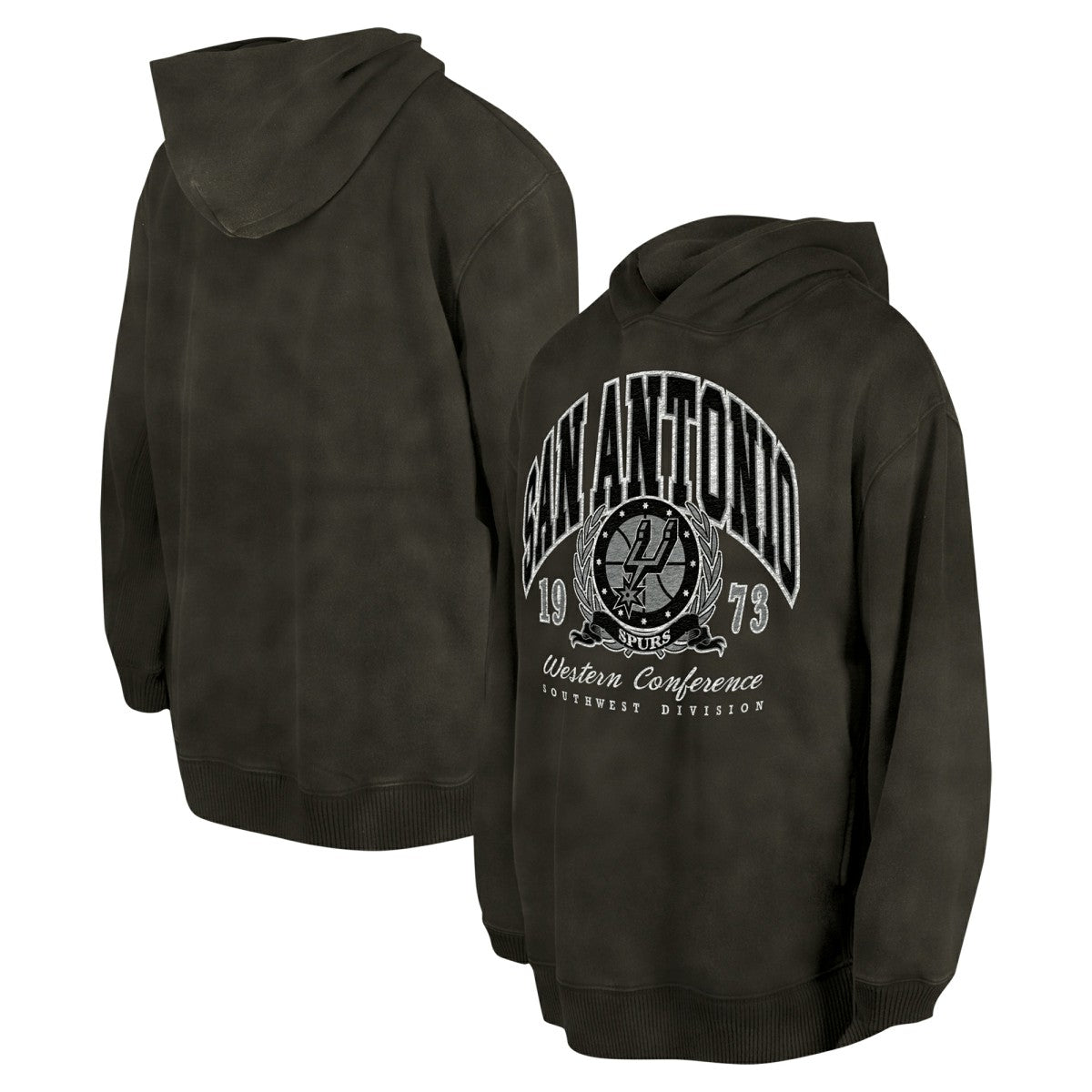 San Antonio Spurs Unisex Oversized Essentials Pigment Wash Fleece Pullover Hoodie Charcoal - NBA