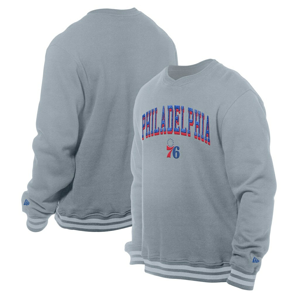 Philadelphia 76ers Chenille Cross Over Pullover Sweatshirt Gray - NBA