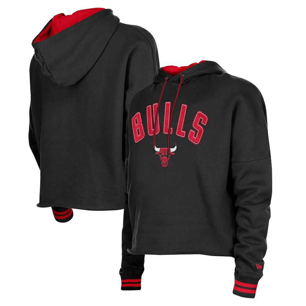 Chicago Bulls Women's Boxy Raw Edge Pullover Hoodie Black - NBA