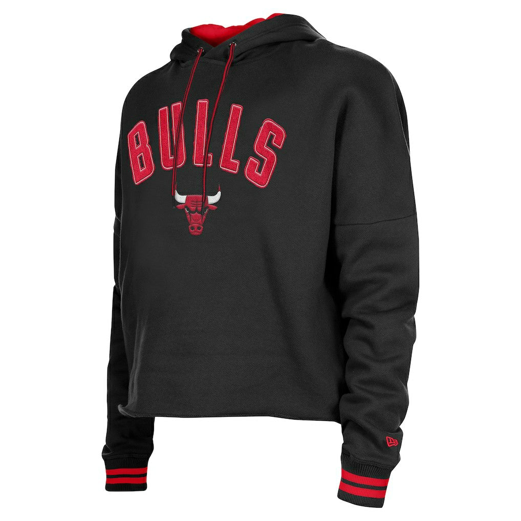 Chicago Bulls Women's Boxy Raw Edge Pullover Hoodie Black - NBA