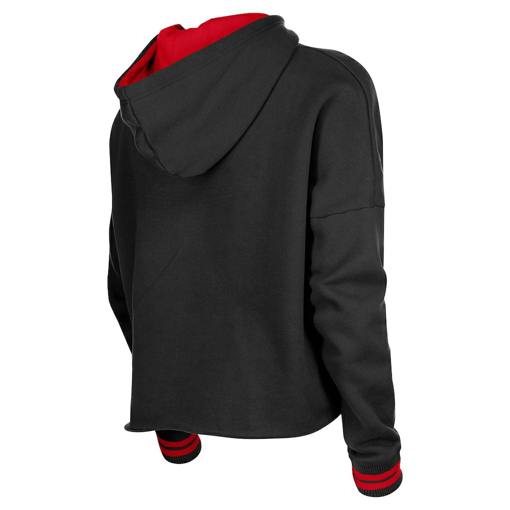 Chicago Bulls Women's Boxy Raw Edge Pullover Hoodie Black - NBA